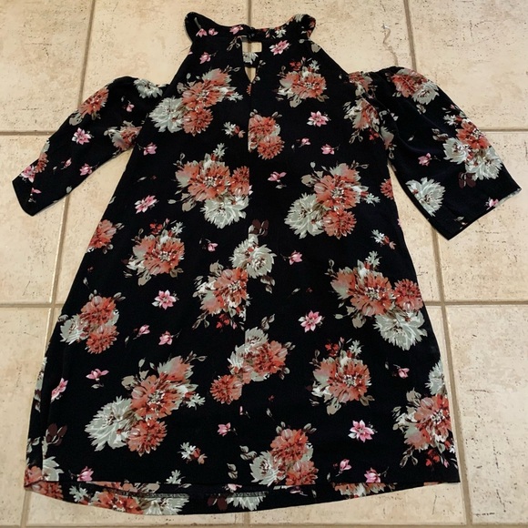 💜 AUW Black Floral Cold Shoulder Dress Size 1X - Picture 6 of 7